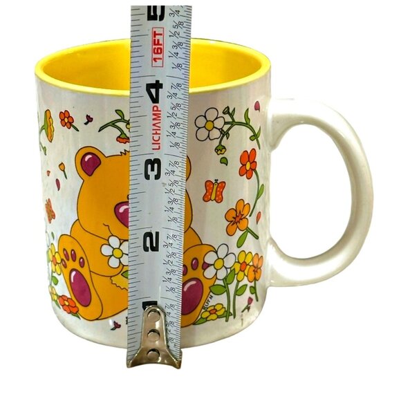 Vintage 1990s Teddy Bear Coffee Mug Orange Yellow Flower Power Accents & Designs - Picture 6 of 7
